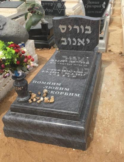 מצבה כפולה מגרניט כהה עם כיתוב שמות חלול